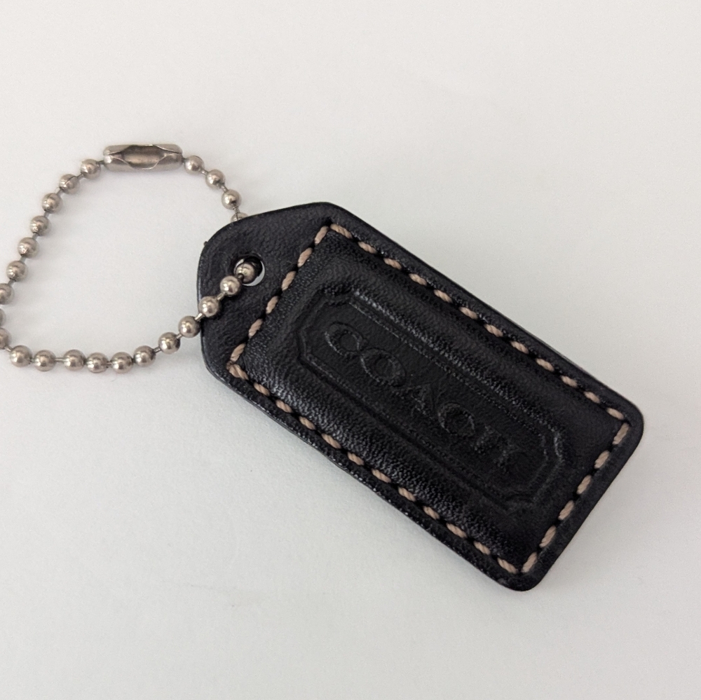 Coach Leather Embossed Tag Black Contrast Stitching with Chain